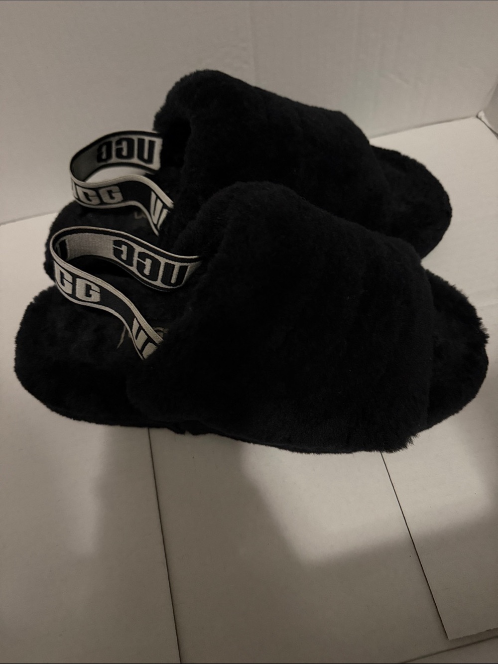 UGG Black Fluff Yeah Slide with Branded Elastic Strap
